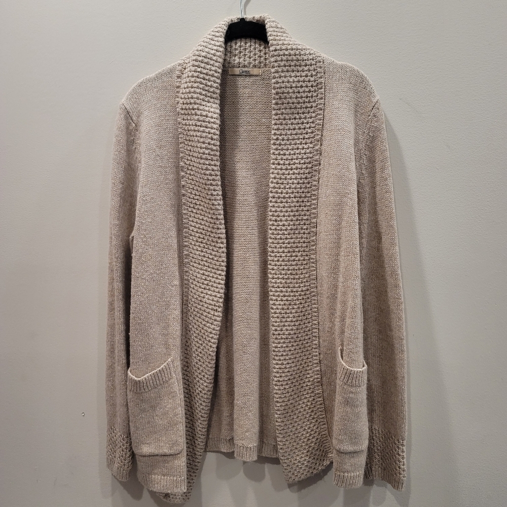 Sz 14 M&S Biscuit Wool/Angora Blend Open Front Cardigan Smoking Collar